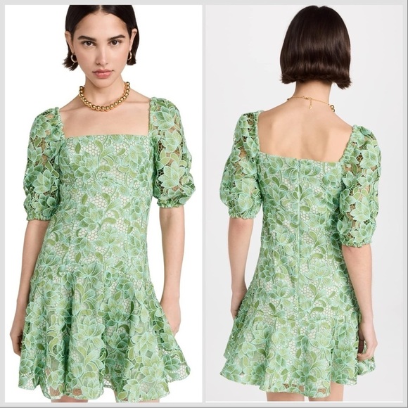 Shoshanna Layne Lace Puff-Sleeve Mini dress Green Light Blue Sz 12 - Picture 5 of 16